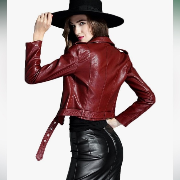 Red Faux Leather Jacket - Picture 1 of 6